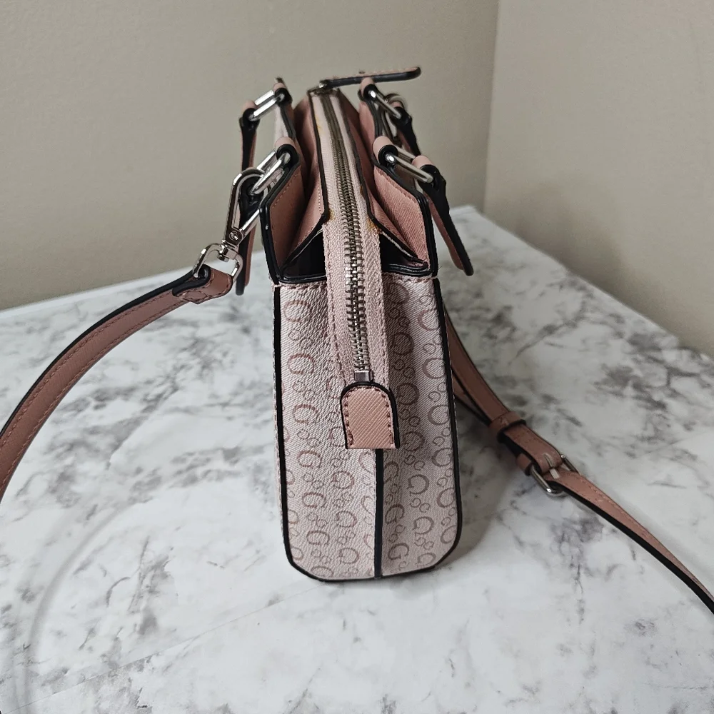 Guess Meera Satchel Handbag Light Rose Pink Monogram